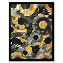 "Artery8 Abstract Black & Yellow Sunflowers Watercolour Framed Art Print - Size: W12"" x H16""" - thumbnail 1