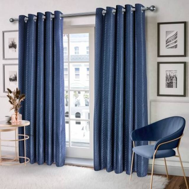 New Edge Blinds Wave Woven Jacquard Curtains in Navy - Size: 168 cm width x 137 cm drop - image 1