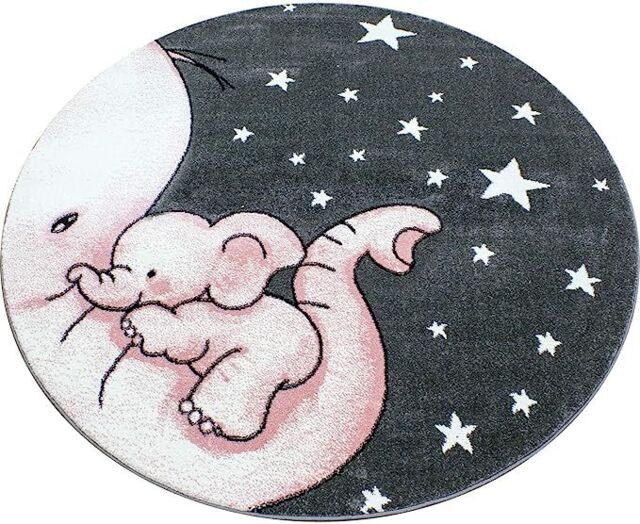 Bravich LTD Baby Elephant & Stars Circle Rug - Kids in Pink - Size: 120 cm diameter - image 1