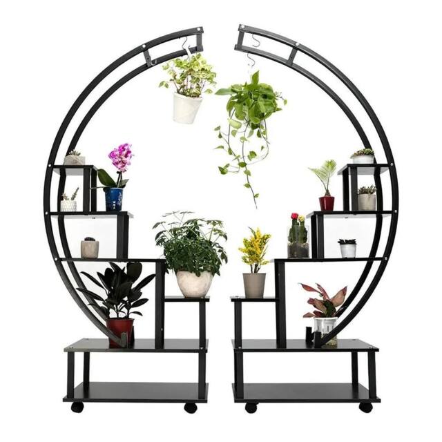 FLAVORA 6 Tier Half Moon Metal Plant Stand Indoor Flower Pot in Black - Size: 100g - image 1