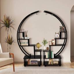 FLAVORA 6 Tier Half Moon Metal Plant Stand Indoor Flower Pot in Black - Size: 100g - thumbnail 4