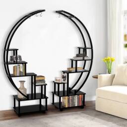FLAVORA 6 Tier Half Moon Metal Plant Stand Indoor Flower Pot in Black - Size: 100g - thumbnail 3