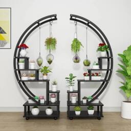 FLAVORA 6 Tier Half Moon Metal Plant Stand Indoor Flower Pot in Black - Size: 100g - thumbnail 6