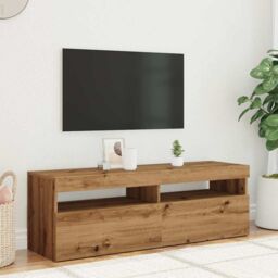 Berkfield Home TV Cabinet with LED Lights Artisan Oak 120x35x40 cm Engineered Wood in Brown - Size: 120 x 35 x 40 cm - thumbnail 4