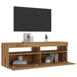 Berkfield Home TV Cabinet with LED Lights Artisan Oak 120x35x40 cm Engineered Wood in Brown - Size: 120 x 35 x 40 cm - thumbnail 5