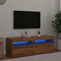 Berkfield Home TV Cabinet with LED Lights Artisan Oak 120x35x40 cm Engineered Wood in Brown - Size: 120 x 35 x 40 cm - thumbnail 1