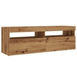 Berkfield Home TV Cabinet with LED Lights Artisan Oak 120x35x40 cm Engineered Wood in Brown - Size: 120 x 35 x 40 cm - thumbnail 6