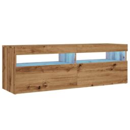 Berkfield Home TV Cabinet with LED Lights Artisan Oak 120x35x40 cm Engineered Wood in Brown - Size: 120 x 35 x 40 cm - thumbnail 3