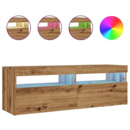Berkfield Home TV Cabinet with LED Lights Artisan Oak 120x35x40 cm Engineered Wood in Brown - Size: 120 x 35 x 40 cm - thumbnail 2