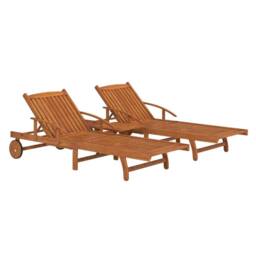 Berkfield Home 2 Piece Sunlounger Set with Table Solid Wood Acacia in Brown - thumbnail 3