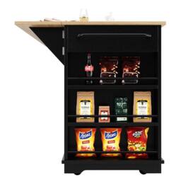 Rolipo Kitchen Island Dining Trolley with Wood Grain Top & Glass Cabinet in Black - thumbnail 9