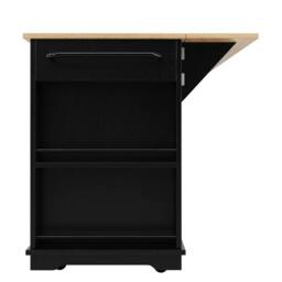 Rolipo Kitchen Island Dining Trolley with Wood Grain Top & Glass Cabinet in Black - thumbnail 7