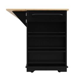 Rolipo Kitchen Island Dining Trolley with Wood Grain Top & Glass Cabinet in Black - thumbnail 8