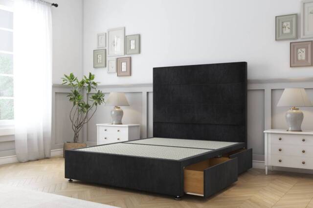 "Sloomy Texas Naples Divan Set No Drawers-26"" Headboard in Black - Size: Super King" - image 1