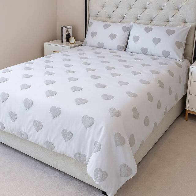 Voltico Grey Tufted Star Heart Duvet Set - Single, Double & King in Light Grey - Size: Single - image 1