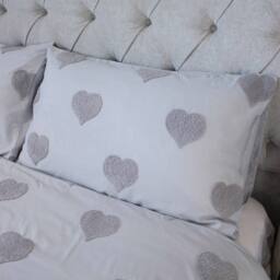 Voltico Grey Tufted Star Heart Duvet Set - Single, Double & King in Light Grey - Size: Single - thumbnail 3