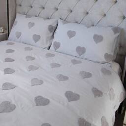 Voltico Grey Tufted Star Heart Duvet Set - Single, Double & King in Light Grey - Size: Single - thumbnail 2