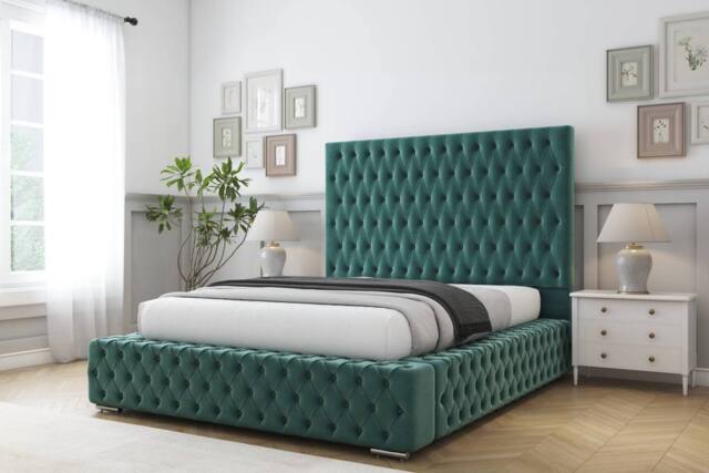 "Comfort Beds Ambassador Plush Bed Frame With Mattress-50"" Upholstered in Emerald - Size: King" - image 1