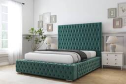 "Comfort Beds Ambassador Plush Bed Frame With Mattress-50"" Upholstered in Emerald - Size: King"