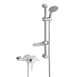 Clifton Chrome Exposed Mixer Shower with Adjustable Wall Hung Slide Rail Kit in Silver
