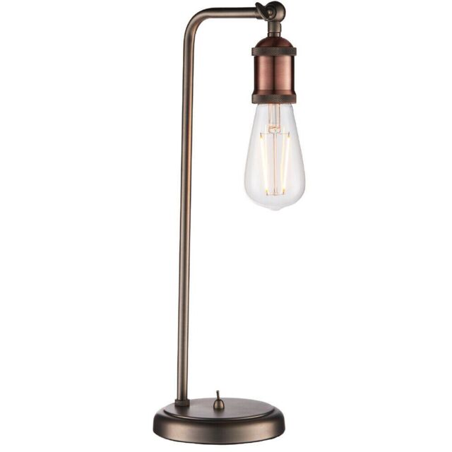 Loops Modern Hangman Table Lamp Aged Copper Pewter Industrial Metal Arm Bedside Light - image 1