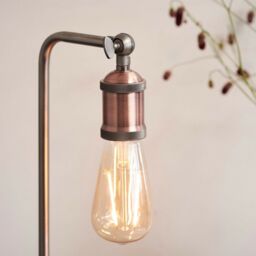 Loops Modern Hangman Table Lamp Aged Copper Pewter Industrial Metal Arm Bedside Light - thumbnail 4