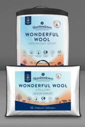 Slumberdown Wonderful Wool Lightweight Duvet with 2 Medium Support Pillows in White - Size: King