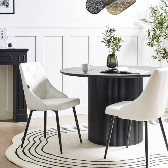 Wyld and Coco Set of 2 White Faux Leather Dining Chairs - Button Tufted Backrest - image 1