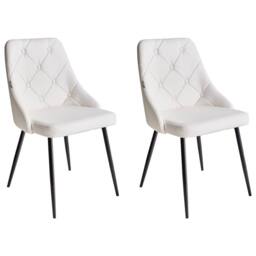 Wyld and Coco Set of 2 White Faux Leather Dining Chairs - Button Tufted Backrest - thumbnail 2