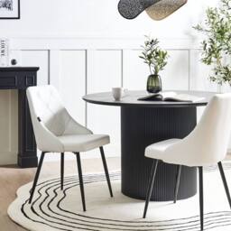 Wyld and Coco Set of 2 White Faux Leather Dining Chairs - Button Tufted Backrest