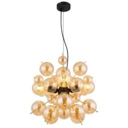 Netlighting Udo Globe Pendant Matt Black Balls Amber Glass Shade 4x E27 - thumbnail 1