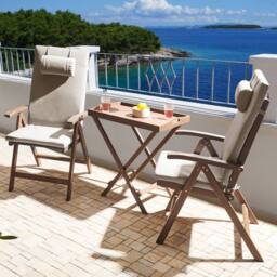 Wyld and Coco Acacia Wood 2‑Seat Folding Bistro Set with Taupe Cushions in Brown