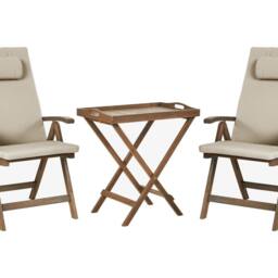 Wyld and Coco Acacia Wood 2‑Seat Folding Bistro Set with Taupe Cushions in Brown - thumbnail 2