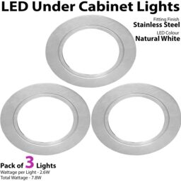 Loops 3x BRUSHED NICKEL Round Flush Under Cabinet Kitchen Light & Driver Kit - Natural White LED in Metallics - thumbnail 3