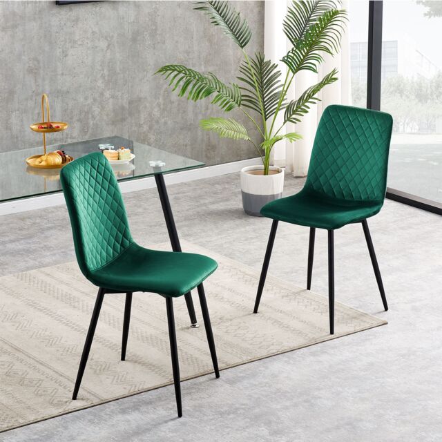 MCC Direct Set of 2 Velvet Fabric Upholstered Dining Chairs Lexi in Green - image 1