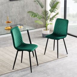 MCC Direct Set of 2 Velvet Fabric Upholstered Dining Chairs Lexi in Green