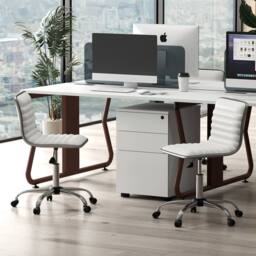 Costway Task Chair Adjustable Office Chair w/Swivel Seat & Wheels in White - thumbnail 7