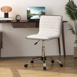 Costway Task Chair Adjustable Office Chair w/Swivel Seat & Wheels in White - thumbnail 6