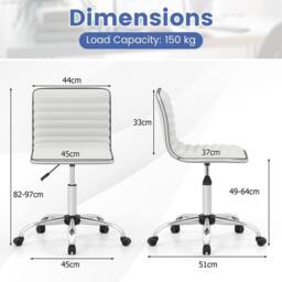 Costway Task Chair Adjustable Office Chair w/Swivel Seat & Wheels in White - thumbnail 2