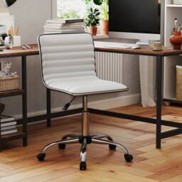 Costway Task Chair Adjustable Office Chair w/Swivel Seat & Wheels in White - thumbnail 1