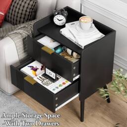 Huhote Bedside Table Cabinet Bed Side End Table with 2 Drawers Wooden Legs in Black - thumbnail 4