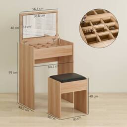 HOMCOM Dressing Table Set Padded Stool with Flip-up Mirror Multi-purpose in Natural - thumbnail 3