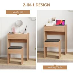 HOMCOM Dressing Table Set Padded Stool with Flip-up Mirror Multi-purpose in Natural - thumbnail 4