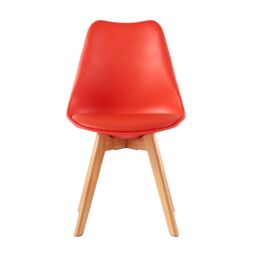 MCC Direct Set of 6 Dining Chairs with Solid Wooden Legs & Seat Cushions Eva in Red - thumbnail 3