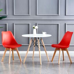 MCC Direct Set of 6 Dining Chairs with Solid Wooden Legs & Seat Cushions Eva in Red - thumbnail 7