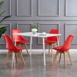 MCC Direct Set of 6 Dining Chairs with Solid Wooden Legs & Seat Cushions Eva in Red - thumbnail 6
