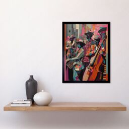 "Artery8 Wall Art Print New Orleans Jazz Festival Musicians Warming Up in the City Street Abstract Modern Painting Art Framed - Size: W12"" x H16""" - thumbnail 2