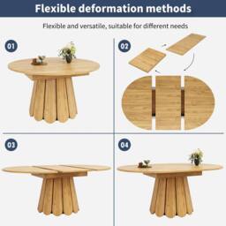 BTM Extendable Dining Table Round to Oval Wooden Kitchen Table for 6 in Natural - thumbnail 7