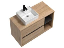 Vente-unique Wall-Hung Bathroom Unit With Square Basin & Mirror Cabinet - Natural in Light Oak - thumbnail 5