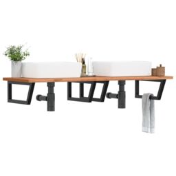Berkfield Home Basin Shelf Wall Mounted Steel & Solid Wood Beech in Brown